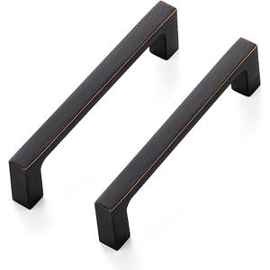 Ravinte 25 Pack Solid 4 Inch Square Cabinet Handles - Oil-Rubbed Bronze Drawer Pulls and Kitchen Cabinet Hardware (4" Hole Center)