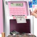 Fishboy Talking Pink ATM Piggy Bank for Kids with Dual Debit Cards, Power-Off Memory, Auto-Opening Drawer for Real Money for Girls, Onekey Shutdown, Bill Feeder, Coin Recognition, Balance Calculator