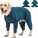 LovinPet Large Dog Pajamas Bodysuit, Lightweight Stretchy Knit Pullover Dog Onesie, Pet Pajamas for Dogs, Green and Black Stripe Print Dog Shirt, UV Protection, Stop Shedding for Dogs, Pet PJ's, 3XL