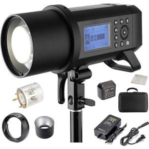 Godox AD400 Pro All-in-one Outdoor Strobe Flash with 400Ws Power, 21.6V/2600mAh Lithium Battery Pack Offers 390 Full Power Pops, Compatible with Canon, Nikon, Sony, Olympus, Fujifilm DSLRs