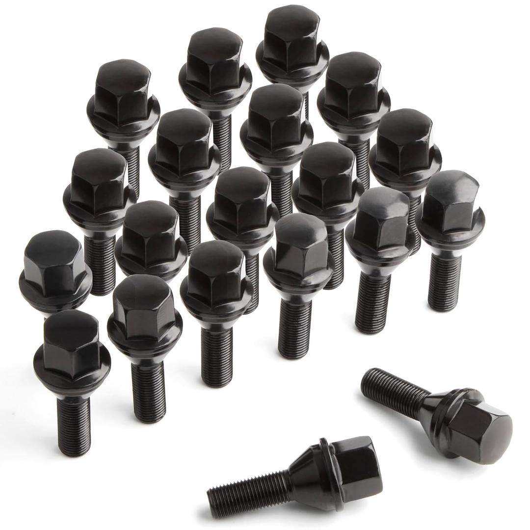 Jiiinmiiin M12x1.25 ONE-Piece Design Conical Seat Wheel Lug Bolts 20pcs ET Black Studs Set Shank Length 28mm, 19mm Hex Compatible with 2015-2022 Je/ep Renegade, 2018-2022 Compass, 2014-2022 Cherokee