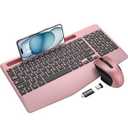 Wireless Keyboard and Mouse Combo, Ergonomic Keyboard with Wrist Rest, Phone Holder, Sleep Mode, 2.4G Lag-Free Rechargeable Silent Cordless Keyboard Mouse Set for Windows, Mac, Laptop, PC (Rose Gold)
