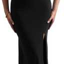 LAGSHIAN Women's Elegant Bodycon Off Shoulder Ruched Split Hem Long Formal Basic Evening Dress (Medium, Black)