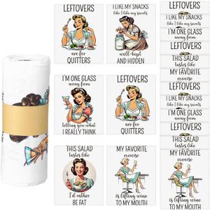 36 Pack Funny Style Reusable Cleaning Cloths Washable Cotton Kitchen Towels for Home(Retro)