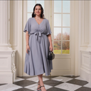 SCOMCHIC Women Plus Size Midi Dresses Wedding Guest Short Sleeve V Neck Tie Waist Casual Summer Flowy A Line Dress, 2XL