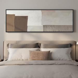 Framed Neutral Narrow Abstract Wall Art for Bedroom, Large Long Minimalist Horizontal Canvas Artwork for Walls, Modern Beige and Brown Picture Print for Living Room Over Bed Wall Art Decor, 20x60 Inch, 57"L x 19"W