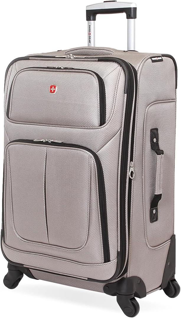 SwissGear Sion Softside Expandable Luggage  Medium Checked Suitcase with 360 Degree Wheels & Retractable Handle  25 Inch, Perfect for 1-7 Night Trips  Pewter