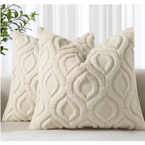 decorUhome Fall Throw Pillow Covers 18x18 Inch Set of 2, Soft Plush Decorative Faux Fur Beige Solid Couch Pillow Covers, Accent Farmhouse Neutral Square Euro Pillow Cases for Sofa Bed Living Room