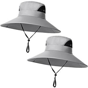 Oversize Sun Hat Men XXL Wide Brim Bucket Hat Big Head Waterproof UPF 50+ Summer Sun Cap for Fishing Hiking Safari (Light Grey)