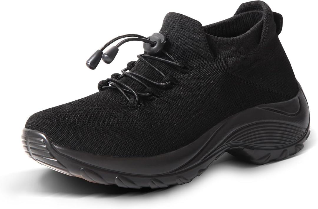 STUNAHOME Orthopedic Sneakers Breathable Women Walking Shoes Slip on Trainers Women's Comfortable Casual Ladies Athletic Shoe Thick Bottom (12, Black)