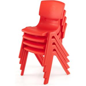 4 Pack Premium 11" H Plastic Stackable School Chairs, Toddler and Kids Chair for Daycare, School, Outdoor, Home - Red