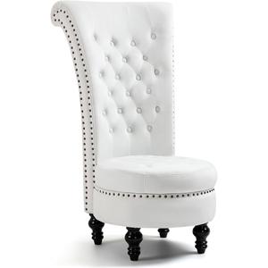 AVAWING High Back Throne Chair, Velvet Armless Royal Accent Chair w/Storage, Nailhead Trim & Rubberwood Legs for Living Room & Bedroom, White