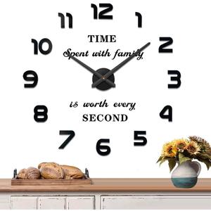 Mintime Large Wall Clock Battery Operated DIY Wall Clock for Modern Decorative Living Room/Office (Black)
