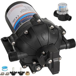 RV Fresh Water Pump, 5.5GPM 70PSI 12V DC Water Pump, Five Chamber Self-Priming Diaphragm Water Pump, with Heavy Duty Pressure Switch and Strainer for RV, Caravan, Marine, Yacht, Camping