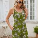 LOMON Womens Casual Summer Sleeveless Romper Loose Adjustable Spaghetti Strap Stretchy Shorts Jumpsuits with Pockets (Green, L)