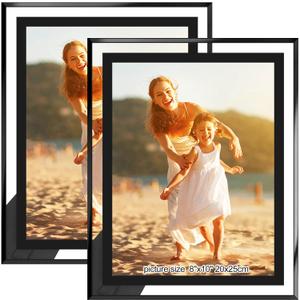 8x10 Picture Frames Black - Set of 2, HD Real Glass 8 by 10 Photo Frame for Tabletop Display, Wedding Birthday Christmas Day Gifts (8 x 10, Black)