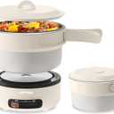 HYTRIC Electric Cooker, 2L Portable Electric Cooker with Foldable Handle, Non-Stick Electric Cooker with Dual Power Control for Camp, Dorm, Multi-Function Ramen Cooker for Oatmeal, Steak, Pasta,