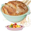 2-Pack All-in-One Silicone Bread Proofing Baskets for Sourdough, Foldable Proofing & Baking Bowls with Dual Handles & Built-In Reinforced Rim, Oven & Dishwasher Safe, BPA-Free (Green+Pink)