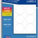150 White 3 1/ 3" Round Large Circle Labels - 25 Sheets (6 Per Page) - for Inkjet & Laser Printers