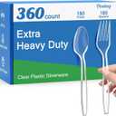 Dealusy 360 Count Extra Heavy Duty Clear Plastic Forks and Spoons, 180 Forks & 180 Spoons, Heat Resistant, Disposable Plastic Silverware Set