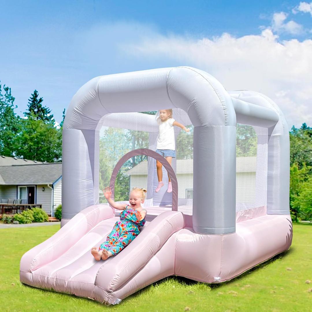9FT Kids Bounce House with Safety Handrail for Toddlers 2-6, Foldable Indoor/Outdoor Jumper for Backyard & Playroom, Encourages Active Play & Balance Development (Pink+Purple)