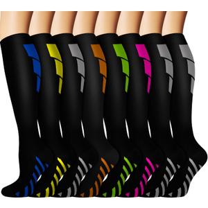 Graduated Copper Compression Socks for Men & Women Circulation 8 Pairs 15-20mmHg - Best for Running Athletic Cycling (Large-X-Large, 03 Blue/Yellow/Gray/Orange/Green/Pink/Gray/Gray)