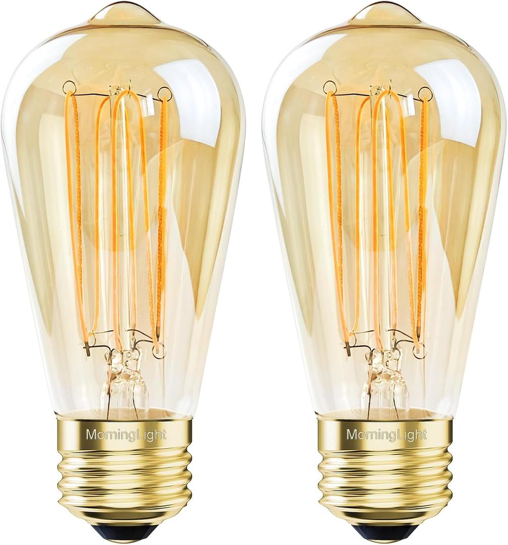 2 Pack E26 Vintage LED Edison Bulbs 60W Equivalent, Dimmable Vintage Light Bulbs Amber Warm 2200K, ST58 Antique Decorative 6W LED Bulbs for Farmhouse Pendant, Modern Ceiling Fixtures, 400LM, CRI90+