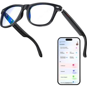 Smart AI Glasses with Auto-On Wear Detection, Bluetooth Glasses for Men Women, Blue Light Smart Glasses, Noise Canceling Hands-Free Calls & Music, Voice Control for Work/Travle/Driving