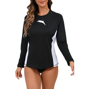 Halcurt Women's Long Sleeve Rash Guard Swim Shirt with Built in Bra Lightweight UPF50+ Quick Dry Swimsuit Top (M)
