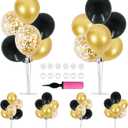 TONIFUL 6 Set Balloon Centerpieces for Table Black Gold Confetti Balloon Stand Kit for 2025 Graduation Party Decoration Birthday Anniversary New Year 2025 Party Decorations