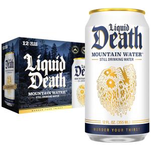Liquid Death, Still Mountain Water, 12-Pack (12oz Cans), Natural Mountain Source, Infinitely Recyclable Ice-Cold Cans