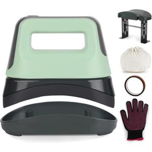 Hat Press Machine, 3 Heating Levels Mini Heat Press with 6.3"x3.4" Ceramic-Coated Heat Plate, Curved with Safety Base & Auto-Off, Portable Black-Green
