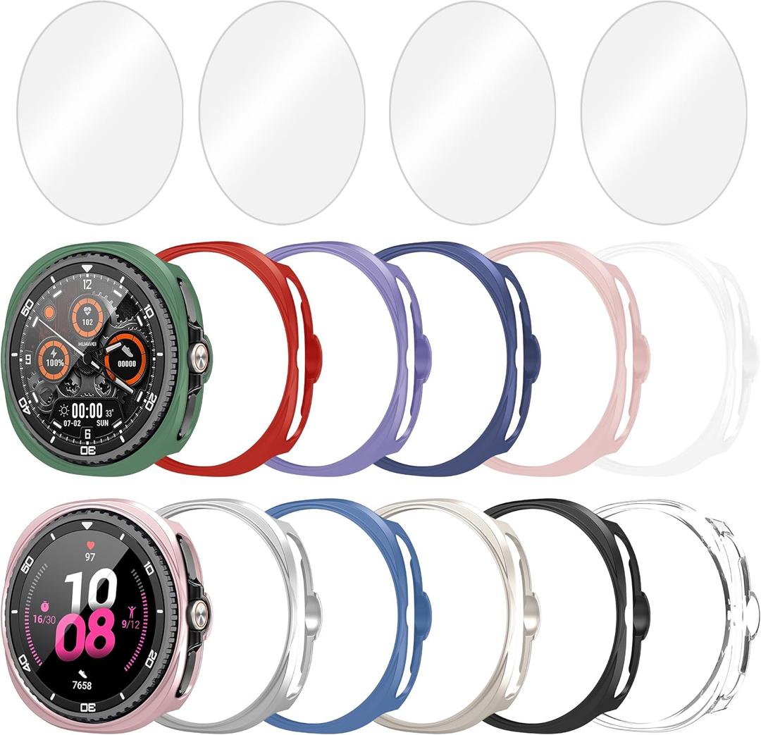 12+4 Pack Case for Samsung Galaxy Watch 8 Classic 46mm with Tempered Glass Screen Protector, Waterproof Hard PC Scratch Resistant Protective Cover Compatible with Galaxy Watch 8 Classic 46mm