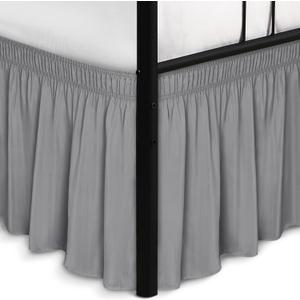Biscaynebay Wrap Around Bed Skirts with Split Corners for Queen Beds 18" Drop, Silver Grey Adjustable Elastic Dust Ruffles Easy Fit Wrinkle Resistant Silky Luxurious Fabric Machine Washable