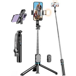 42" Selfie Stick Tripod with Fill Light Extendable Phone Stand All-in-1 Selfie Stick Travel Tripod with Detachable Remote & Phone Holder Cell Phone Tripod Compatible with iPhone/Android