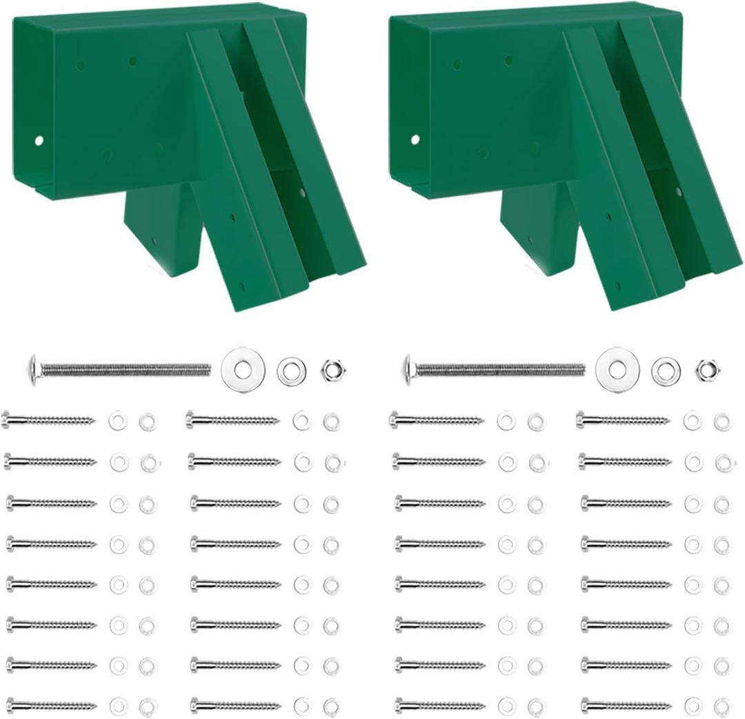 Swing Set Brackets 10",Bolt-Thru Construction Swing Set Hardware Kit w/3MM Thickness Steel for 4x4 Legs & 4x6 Beam, Wood End Bracket Maximum Protection of Children's Safety (Green 2 Pack)