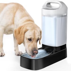 Automatic Dog Water Bowl Dispenser - 2.4 Gallon Stainless Steel Gravity Pet Water Feeder with Ergonomic Handle Design Anti Splash Drinking Bowl Without Filter Easy to Clean Multi-Pet Use