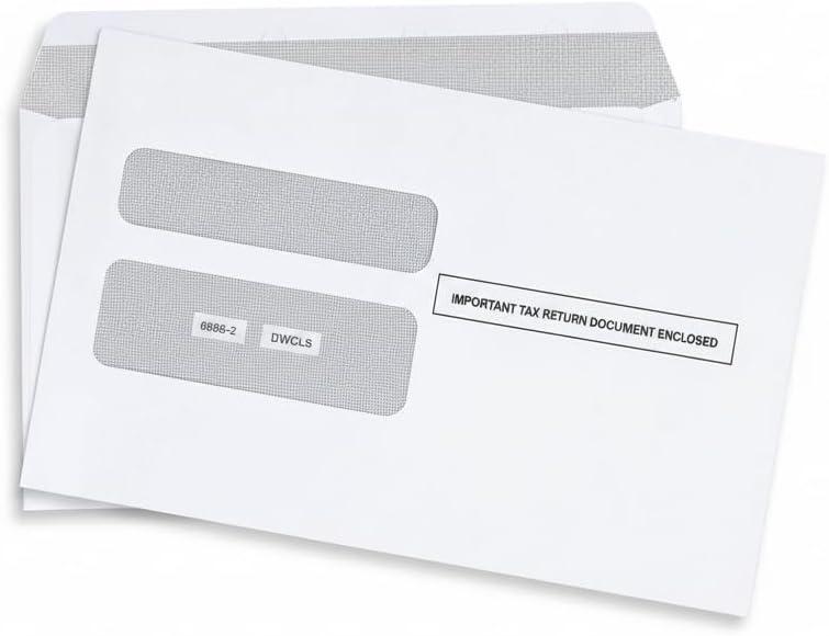 100 W2 Envelopes, Self Seal for W2 2-Up Forms, Double Window Security Envelope Designed for Printed W2 Laser Forms from QuickBooks Desktop and Other Tax Software, 5 5/8 x 9, 100 Pack