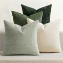 MIULEE Pack of 4 Couch Throw Pillow Covers 18x18 Inch Neutral Green Soft Decorative Chenille Pillow Covers Farmhouse Accent Cushion Covers for Boho Home Decor Spring Sofa Bedroom Living Room (18" x 18" (Pack of 4))