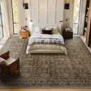 Washable 10x14 Area Rugs for Living Room, Deep Brown/Tan