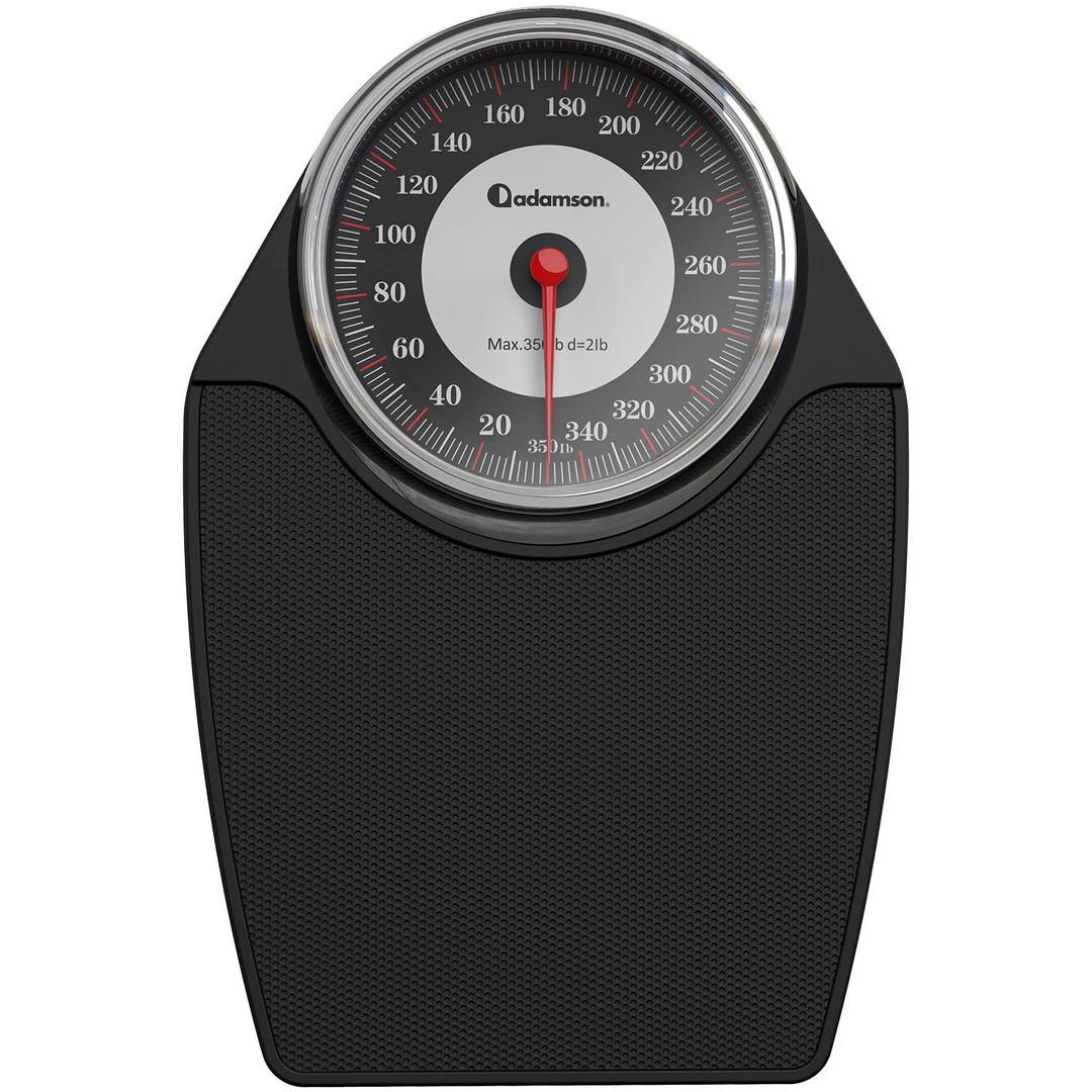 Adamson A24 Scales for Body Weight - Up to 350 LB - New - Anti-Skid Rubber Surface Extra Large Numbers - High Precision Bathroom Scale Analog - Durable with 20-Year Assurance - Black