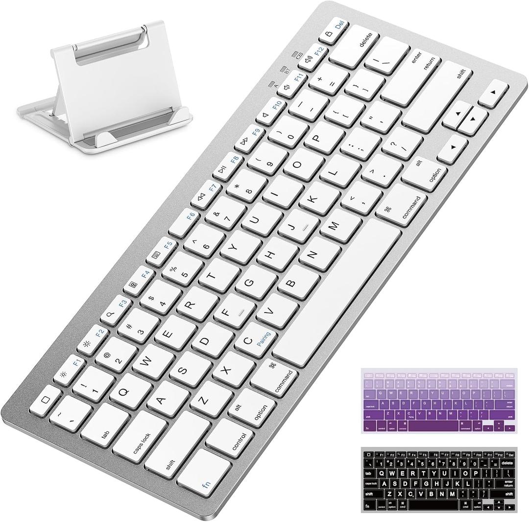 OMOTON Upgraded Rechargeable Bluetooth Keyboard for iPad, with Adjustable Stand Holder and 2 Key Stickers, Compact Portable Wireless Keyboard for iPad 11th A16, 10th, Pro, Air, Mini, White 