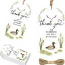50PCS Wild Duck Themed Thank You Gift Tags,Rectangular Duck & Water Lily Design with Jute Twine, Paper Gift Tags for Baby Shower, Farm Animal Party Favors, Birthday or Gift Wrapping Supplies