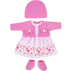 BABESIDE 4 Pcs Baby Doll Clothes and Accessories for 12-16 Inch Dolls, Pink Doll's Clothes and Floral Skirt with Hat for Dolls Accessories
