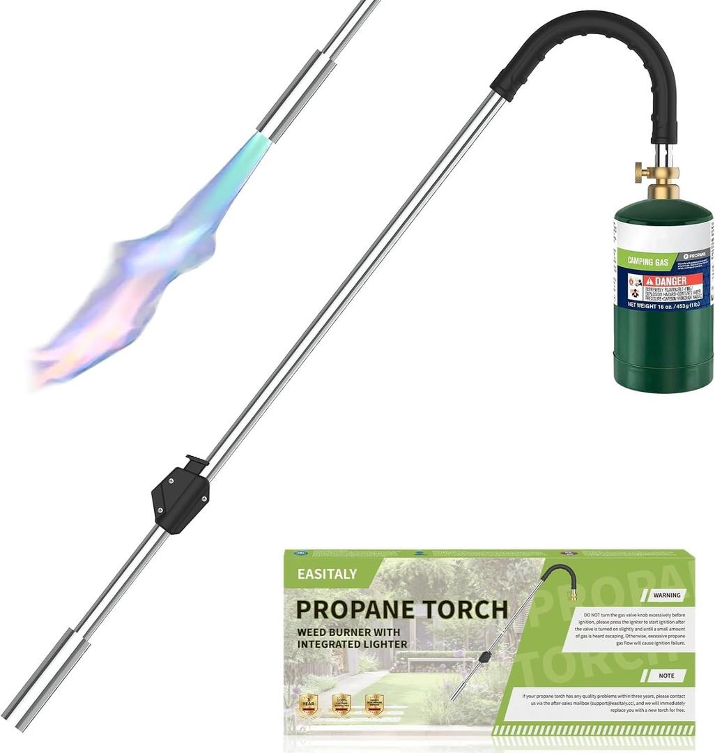 Weed Torch Propane Burner,Blow Torch,33" Long Arm Flame Thrower,Weed Burner with Self Igniting and Rubber Handle for Outside Weeding,Roofing,Charcoal Starter(Fuel Cylinder Not Included)