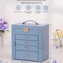 Homde Synthetic Leather Huge Jewelry Box Mirrored Watch Organizer Necklace Ring Earring Storage Lockable Gift Case (Grey Blue + Gold)