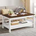 YITAHOME Coffee Table for Living Room, Modern Farmhouse Coffee Table with Storage, 2-Tier Center Table Wood Living Room Table Accent Cocktail with Sturdy Frame, Brown (Brown and White)