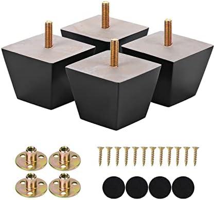 Furniture Legs 2 inch Black Square Sofa Couch Feet Wood Replacement Leg Set of 4 for Ottoman Dresser Cabinet