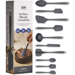 GIR: Get It Right 10-Piece Silicone Essentials Kitchen utensils set - Ladle, Spatula, Flip, Spoon & Spoonula - Non toxic cooking utensils for Nonstick Cookware, Cooking and Baking - Charcoal