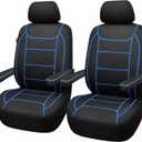 Flying Banner car seat Covers Quality Carbon Fiber Air Mesh Fabric Sport Low High Back Bucket Back Pocket Arm Rest (2 Fronts - Low Bucket - Neoprene, Blue Thread)